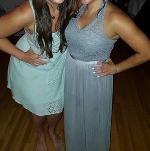 David's Bridal Bridesmaids Dress, size 8, gray, lace top,